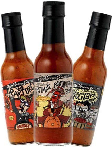 Torchbearer Sauces threesome of Rapture, Zombie Apocalypse, and Ultimate Annihilation hot sauces